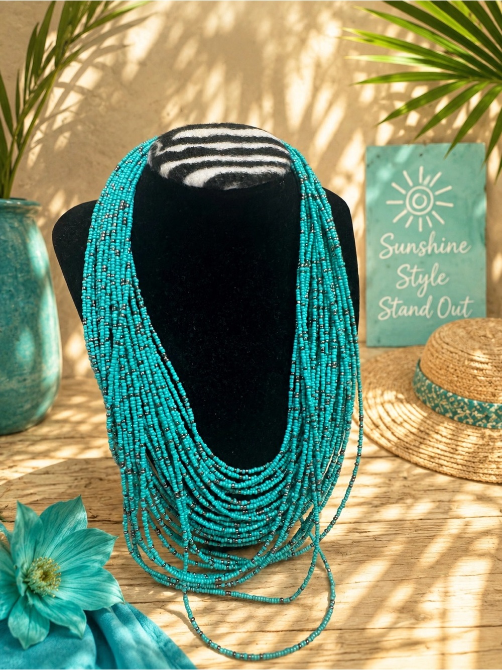 Multi-Strand Turquoise Seed Bead Necklace